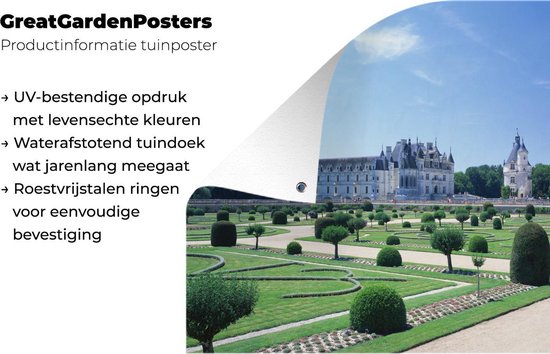 Affiche jardin - Toile jardin - Posters de jardin extérieur - Journée ensoleillée au Kasteel de Chenonceau en France - 120x90 cm - Jardin