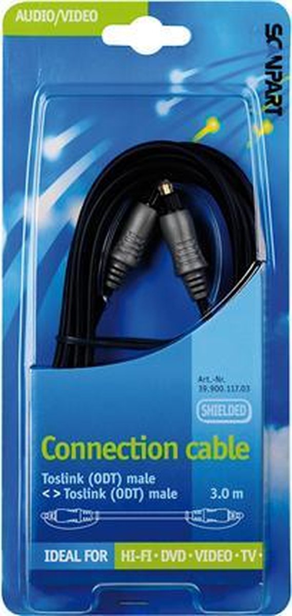 Scanpart Toslink optical audio kabel 3,0m Zwart Optische kabel Zwart