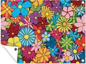 Muurdecoratie buiten Flower power bloemenzee - 160x120 cm - Tuindoek - Buitenposter