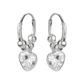 Zilveren oorbellen | Oorring met hanger | Zilveren oorringen met kristallen hart