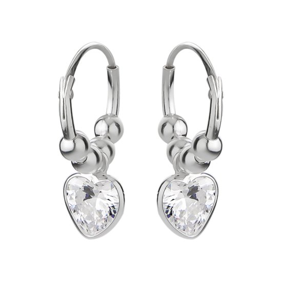 Zilveren oorbellen | Oorring/creolen met hanger | Zilveren oorringen met kristallen hart