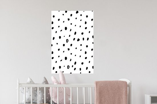 Sticker Muursticker Motif Fleurs - Motif à pois noir et blanc - 40x60 cm - feuille autocollante - sticker mural repositionnable