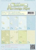 Design papier assortiment swirls & roses blauw/groen 16 x A5