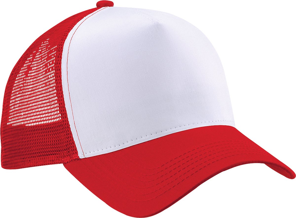 Beechfield Heren Half Mesh Trucker Cap / Hoofddeksel (Klassiek rood/wit)