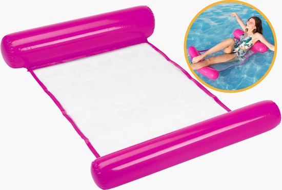 MikaMax Waterhangmat - Oplaasbare Waterhangmat - Luchtbed Zwembad - Waterluchtbed - Waterhangmat Zwembad - Hangmat – Roze