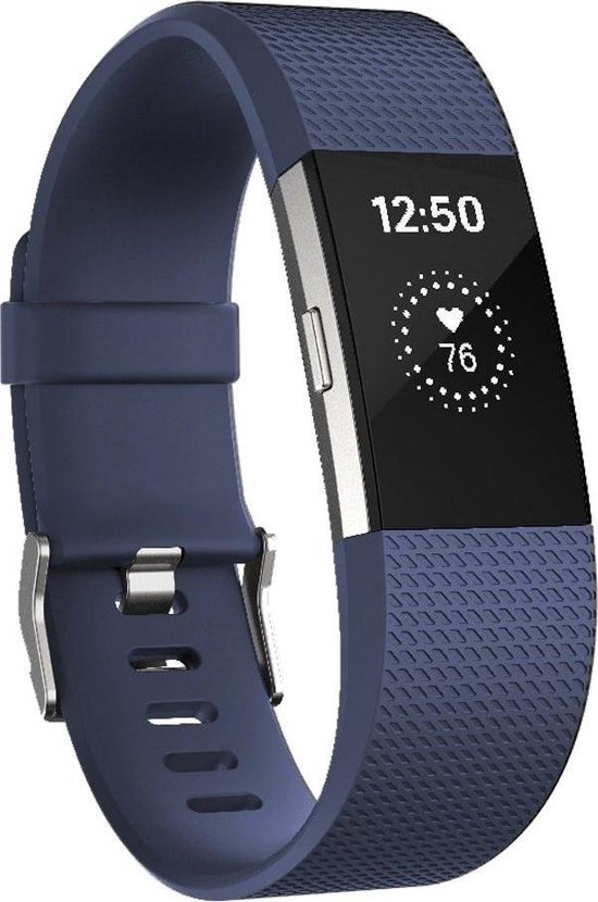 watchbands-shop.nl Bracelet en silicone - Fitbit Charge 2 - Bleu foncé - Grand
