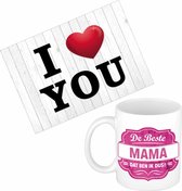 Mama jarig/Moederdag cadeau drink mok/beker + grote I Love you wenskaart(15 x 21 cm)