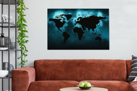 Carte du monde noire sur fond sombre en bleu 120x80 cm