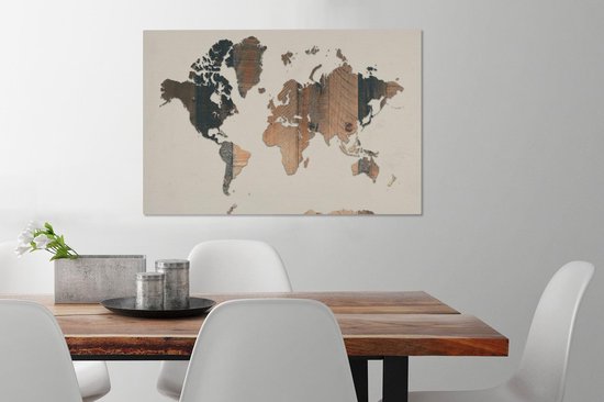 Wereldkaart avec motif de bois sur fond rose | Wereldkaart en bois 60x40 cm
