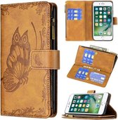 Voor iPhone 8 Plus / 7 Plus Flying Butterfly Embossing Pattern Rits Horizontale Flip Leather Case met houder & kaartsleuven & portemonnee (bruin)