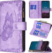Voor Nokia 5.4 Flying Butterfly Embossing Pattern Rits Horizontale Flip lederen tas met houder & kaartsleuven & portemonnee (paars)