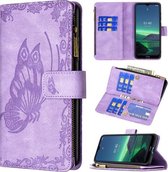 Voor Nokia 1.4 Flying Butterfly Embossing Pattern Rits Horizontale Flip lederen tas met houder & kaartsleuven & portemonnee (paars)