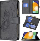 Voor Samsung Galaxy A52 4G / 5G Flying Butterfly Embossing Patroon Rits Horizontale Flip Leren Case met Houder & Kaartsleuven & Portemonnee (Zwart)