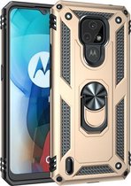 Voor Motorola Moto E7 schokbestendige TPU + pc-beschermhoes met 360 graden roterende houder (goud)