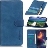 Voor Samsung Galaxy A22 5G (EU-versie) KHAZNEH Retro textuur horizontale flip lederen tas met houder & kaartsleuven & portemonnee (blauw)