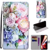 Voor OPPO Realme 5 / 5s / 5i / C3 / C3i / 6i / Narzo10 / 10A / 20A Gekleurde tekening Cross Texture Horizontale flip PU lederen tas met houder & kaartsleuven & portemonnee & lanyard (lichtroz