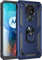 Voor Motorola Moto E7 schokbestendige TPU + pc-beschermhoes met 360 graden roterende houder (blauw)