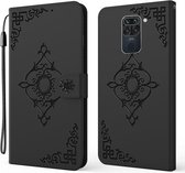 Voor Xiaomi Redmi Note 9 Reliëf Fortuin Bloem Patroon Horizontale Flip Leren Case met Houder & Kaartsleuf & Portemonnee & Lanyard (Zwart)
