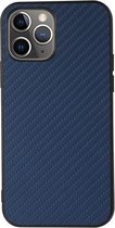 Carbon Fiber Skin PU + PC + TPU Shockprof beschermhoes voor iPhone 11 Pro Max (blauw)