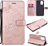 Voor Xiaomi Redmi Note 10 4G Pressed Printing Butterfly Pattern Horizontale Flip PU Leather Case met houder & kaartsleuven & portemonnee & Lanyard (Rose Gold)