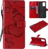 Voor OPPO A74 4G / F19 4G Pressed Printing Butterfly Pattern Horizontale Flip PU lederen tas met houder & kaartsleuven & portemonnee & lanyard (rood)