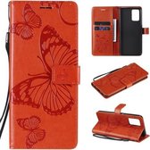 Voor OPPO A74 4G / F19 4G Pressed Printing Butterfly Pattern Horizontale Flip PU lederen tas met houder & kaartsleuven & portemonnee & lanyard (oranje)