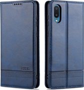 Voor Samsung Galaxy A02 AZNS Magnetische Kalf Textuur Horizontale Flip Leren Case met Kaartsleuven & Houder & Portemonnee (Donkerblauw)