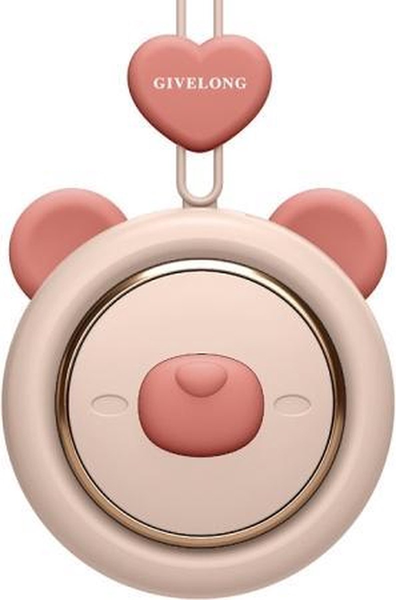 GIVELONG Hangende nek Mini oplaadbare USB-ventilator Kinderen draagbare bladloze ventilator (beer (roze))