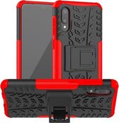 Voor Samsung Galaxy A02 (EU-versie) Bandentextuur Schokbestendig TPU + pc-beschermhoes met houder (rood)