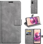 Voor Xiaomi Redmi Note 10 4G / Redmi Note 10S Retro Kalfspatroon Gesp Horizontale Flip Leren Case met Houder & Kaartsleuven & Portemonnee (Grijs)