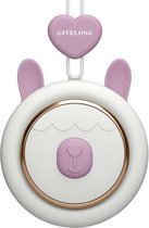 GIVELONG Hangende nek Mini oplaadbare USB-ventilator Kinderen draagbare bladloze ventilator (konijn (paars))