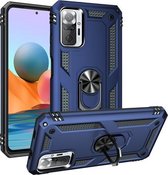 Voor Geschikt voor Xiaomi Redmi Note 10 Pro schokbestendige TPU + pc-beschermhoes met 360 graden roterende houder (blauw)