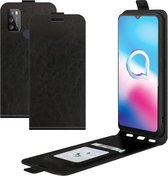 Voor Alcatel 1S 2021 / 3L 2021 R64 Textuur Enkele Verticale Flip Lederen Beschermhoes met Kaartsleuven & Fotolijst (Zwart)