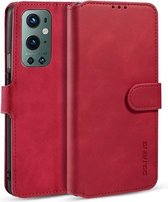 Voor OnePlus 9 Pro DG.MING Retro Oil Side Horizontale Flip Leren Case met Houder & Kaartsleuven & Portemonnee (Rood)
