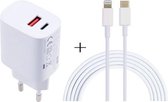 T087 20W USB-C / Type-C + USB-poorten Oplader met 100W Type-C naar 8-pins snellaadkabel 1 m, EU-stekker