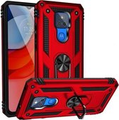 Voor Motorola Moto G Play (2021) Schokbestendige TPU + pc-beschermhoes met 360 graden roterende houder (rood)