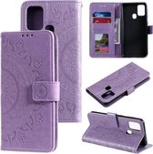 Voor Samsung Galaxy M21 Totem Bloem Reliëf Horizontale Flip TPU + PU lederen tas met houder & kaartsleuven & portemonnee (paars)