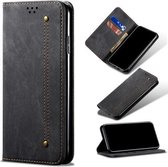 Voor Geschikt voor Xiaomi redmi note 10 5g denim textuur casual stijl horizontale flip lederen tas met houder & kaartsleuven & portemonnee (zwart)
