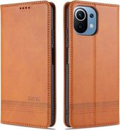 Voor Xiaomi Mi 11 Lite AZNS Magnetische Kalfsstructuur Horizontale Flip Leren Case met Kaartsleuven & Houder & Portemonnee (Lichtbruin)