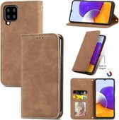 Voor Samsung Galaxy A22 4G (EU-versie) Retro Skin Feel Business Magnetische horizontale flip lederen tas met houder & kaartsleuven & portemonnee & fotolijst (bruin)