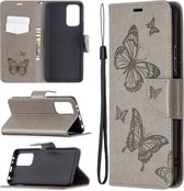 Voor Xiaomi Redmi Note 10 Pro Twee vlinders Embossing patroon Horizontale flip lederen tas met houder & kaartsleuf & portemonnee & lanyard (grijs)