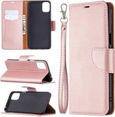 Voor LG K42 Litchi Textuur Pure Kleur Horizontale Flip Leren Case met Houder & Kaartsleuven & Portemonnee & Lanyard (Rose Goud)