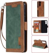 Voor Samsung Galaxy S21 FE Retro splicing horizontale flip lederen tas met kaartsleuven & houder & portemonnee (groen)