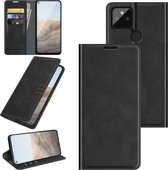 Voor Google Pixel 5A 5G retro-skin zakelijke magnetische zuignap lederen tas met houder en kaartsleuven en portemonnee (zwart)