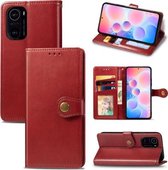 Voor Xiaomi Redmi K40 / K40 Pro / K40 Pro + Effen kleur lederen gesp telefoonhoes met lanyard & fotolijst & kaartsleuf & portemonnee & standaardfunctie (rood)