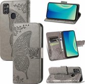 Voor ZTE Blade A7S 2020 Vlinder Liefde Bloemen Reliëf Horizontale Flip Lederen Case met Houder & Kaartsleuven & Portemonnee & Lanyard (Grijs)