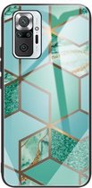 Voor Geschikt voor Xiaomi Redmi Note 10 Pro / Note 10 Pro Max Abstract Marble Pattern Glass beschermhoes (Rhombus Green)