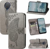 Voor Nokia 6.3 Vlinder Liefde Bloem Reliëf Horizontale Flip Lederen Case met Beugel / Kaartsleuf / Portemonnee / Lanyard (Grijs)
