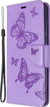 Samsung Galaxy A21 Hoesje - Mobigear - Butterfly Serie - Kunstlederen Bookcase - Paars - Hoesje Geschikt Voor Samsung Galaxy A21
