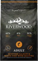 Riverwood Adult - Ultra Premium Hondenvoer - Graanvrije Hondenbrokken - 12Kg - Schotse Zalm, Witvis & Haring - Hypoallergeen